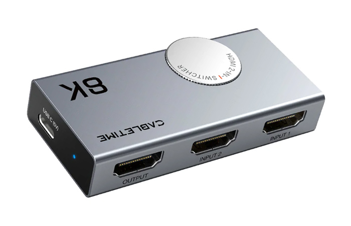 CABLETIME HDMI switch CT-HS8K2-AG, 2 σε 1, 8K/60Hz, 4K/120Hz, γκρι CT-HS8K2-AG