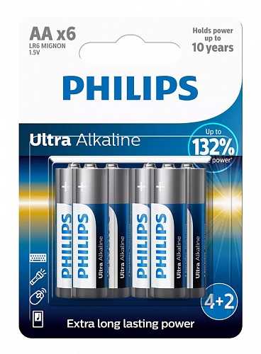 PHILIPS Ultra αλκαλικές μπαταρίες LR6E6BP/10, AA LR6 1.5V, 6τμχ LR6E6BP-10