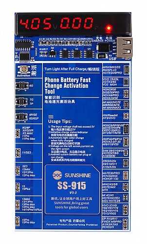 SUNSHINE tester μπαταριών SS-915 για Apple & Android smartphone, V9.0 SS-915