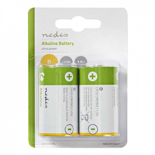 Αλκαλικές μπαταρίες LR20 D, 1.5V, σε blister 2 τεμαχίων NEDIS BAAKLR202BL