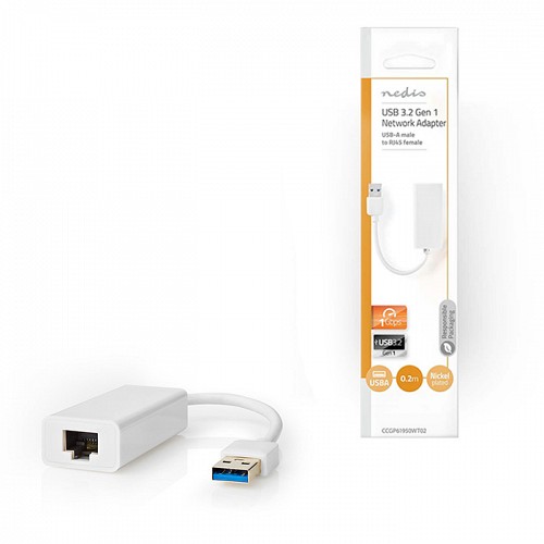 Αντάπτορας δικτύου USB 3.0, USB A αρσ. - RJ45 θηλ., με ενσωματωμένο καλώδιο 0,20m NEDIS CCGP61950WT02